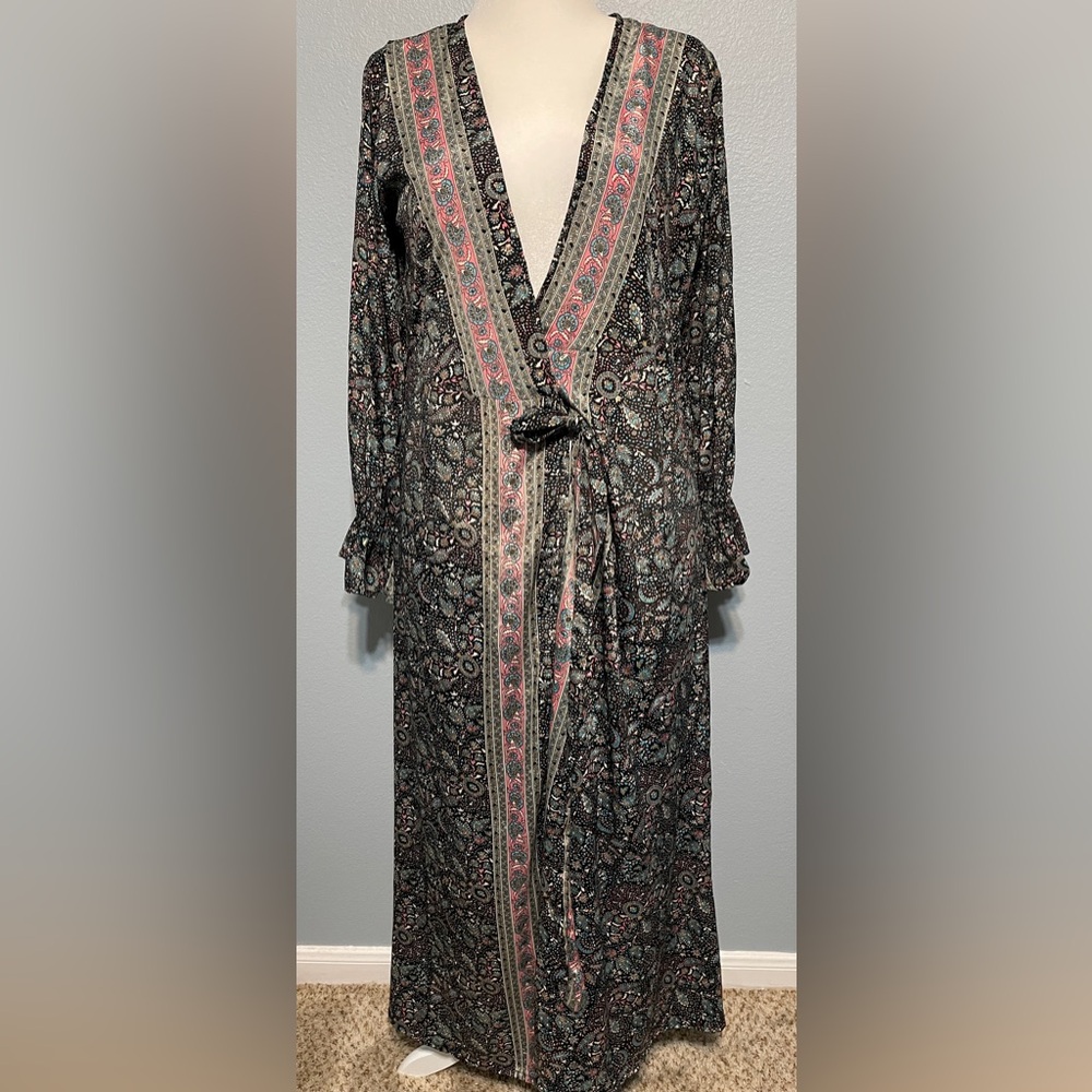 Paani Boho Paisley Kimono Duster Robe Tie Front Festival Beach Cover Up Medium - Picture 3 of 8